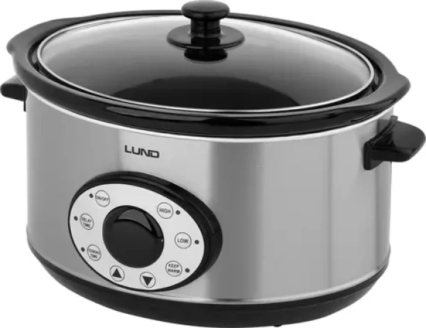 Lund Pomalý hrniec 4,5 l / Pomalý hrniec / 280 W / keramická misa / nerez / sklenené veko / časovač 18 h (TO-67660)