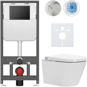 CERANO - Závesné WC s bidetom Basic/Cronus Standard - biela lesklá - WC tlačidlo Maxio/Čierna - závesné - predstenová inštalácia - 59,3x38,4 CER-8050BD86443