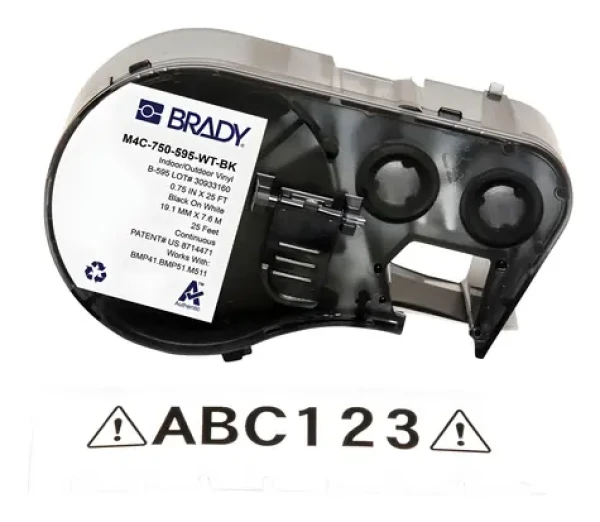 BRADY štítky pre M410, BMP41, M510, BMP51, BMP53, M511 / Štítky do tlačiarne / čierna tlač / biely podklad / 19 mm (M4C-750-595-WT-BK)