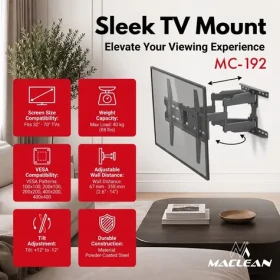 Maclean nástenný držiak TV čierna / Nástenný držiak pre TV / 32-70" / VESA 100x100-400x400 / nosnosť 40 kg (MC-192)