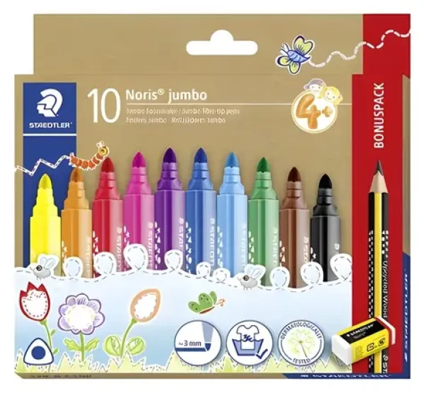 Staedtler Noris Jumbo 328 / Sada fixiek / 10 farieb / 3 mm / Trojhranné / Vyprateľné (328-B C10P)