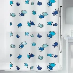 Spirella HUGO sprchový záves motív rybičiek bielo-modrý / PEVA / 180 x 200 cm (7610583019516)