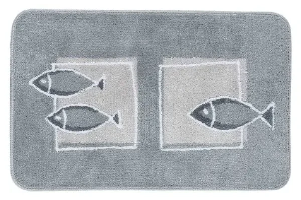 Spirella ANDROS šedá / Kúpeľňová predložka / 55 x 85 cm / polyester / protišmyková / motív rybičiek