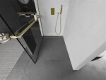 MEXEN/S - Kioto+ Sprchová zástena s poličkou WALK-IN 80 x 200, čierna vzor, zlatá kartáčovaná 800-080-121-55-70