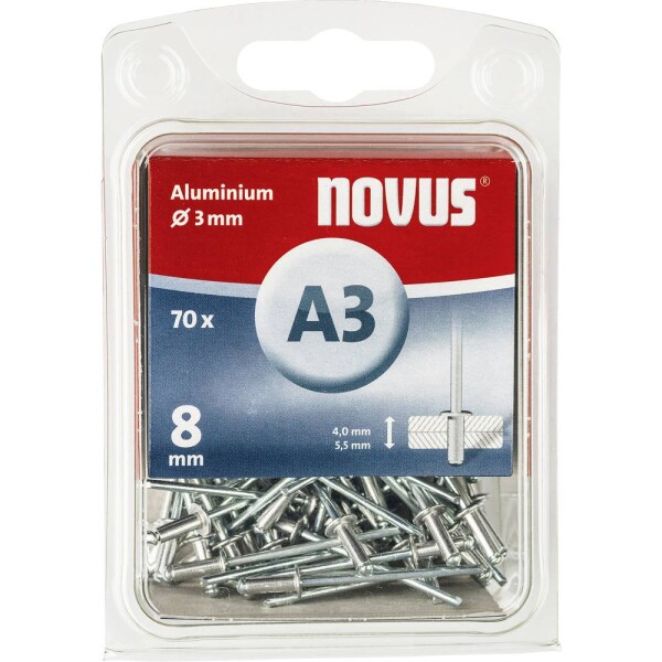 Novus 110055306 slepý nit (Ø x d) 3 mm x 8 mm hliník hliník 70 ks; 110055306