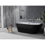 MEXEN/S - Oval Slim voľne stojaca vaňa nástenná 170 x 80, biela/čierna, sifón a prepad chróm 52661708075-01