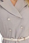596-2 Elegantná midi košeľa so zlatými gombíkmi a opaskom - GREY BEige UNI