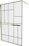 MEXEN/S - KIOTO Sprchová zástena WALK-IN s poličkou a držiakom uterákov 100 x 200, transparent/čierna 8 mm, zlatá 800-100-121-50-78