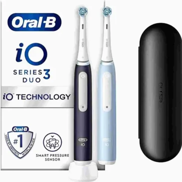 Oral-B iO Series 3N Duo matná čierna, ľadovo modrá / Elektrická zubná kefka / magnetická iO / 3 režimy / 2 hlavice (8006540731659)