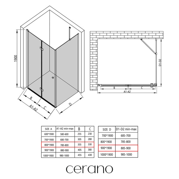CERANO - Sprchovací kút Volpe L/P - 6 mm - chróm, transparentné sklo - 80x90x190 - zalamovacia CER-427195