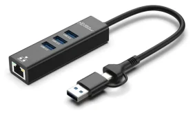 MicroConnect Premium USB 3.2 Gen 1 Hub / USB hub / 4× USB-A 3.2 Gen 1 / 5 Gbps / kábel 0,3 m (USBHUB-RJ45-2IN1)