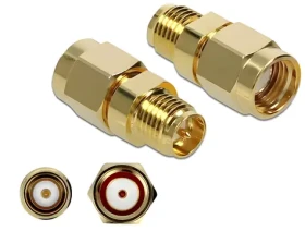 DeLock Adaptér RP-SMA (M) - RP-SMA (F) 10 GHz zlatý / Adaptér / mosadz (89977)