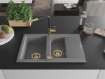 MEXEN/S MEXEN/S - Gaspar granitový drez 1.5 s odkvapkávačom vrátane batérie Flora, šedá 6507-71-670401-57-G