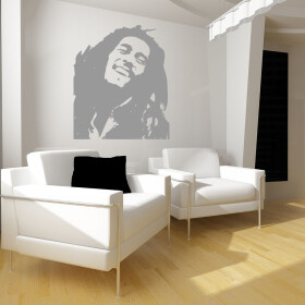 Veselá Stena Samolepka Portrét Bob Marley Farba: šedá, Veľkosť: 80 x 67 cm