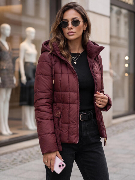 Dámska prešívaná bunda s kapucňou, bordová, FashionStreet TY5859 XL