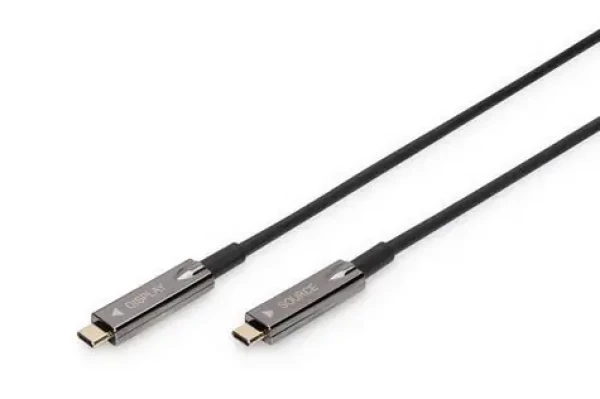 Digitus USB-C AOC Hybrid kábel čierna / Kábel USB-C na USB-C / 20 m / 4K 60Hz / 21,6 Gbps / USB 3.2 Gen 1 (AK-330160-200-S)