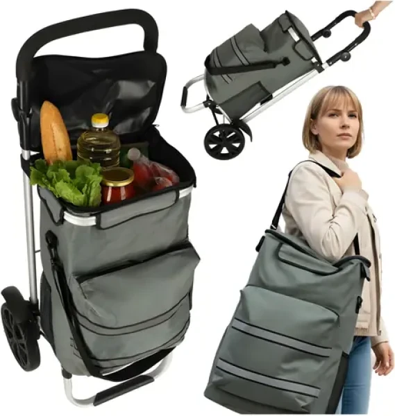 KIK Nákupná taška na kolieskach 100 cm šedá / Objem 40 l / Nosnosť 30 kg / Hliníkový rám (KX3141)