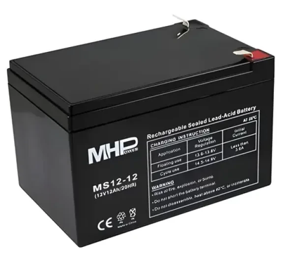 MHPower olovená batéria AGM 12V 12Ah / Olovený akumulátor / VRLA / Faston F2 6,3 mm (MS12-12)