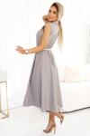596-2 Elegantná midi košeľa so zlatými gombíkmi a opaskom - GREY BEige UNI