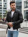 Pánska kožená bunda čierna FashionStreet TX4734 L