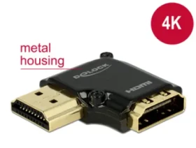 DeLock adaptér High Speed HDMI Ethernet – HDMI-A samica gt; HDMI-A samec 4K 90° pravouhlý vľavo (65660-DE)