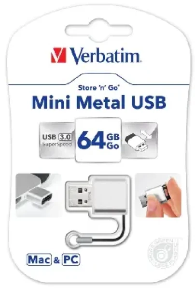 Verbatim Store #39;n#39; Go Mini Metal 64GB strieborná / Flash Disk / USB 3.0 / čítanie: 60MBs / zápis: 12MBs (49841)