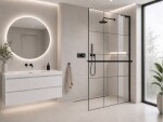 CERANO - Sprchová zástena Walk-in Onyx L-pravá vzpera - 8 mm + polička/držiak na uteráky - čierna matná, industriálne sklo - 120x200 CER-8050BD1372