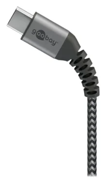 Goobay 49297 Space Grey/Silver / Dátový kábel / USB-C - USB-A / textilné opláštenie / kovové konektory / 2m (49297)