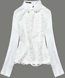 Elegantní halenka v ecru barvě s límečkem model 17833907 ecru S (36) - LJR