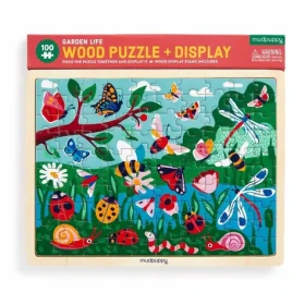 Mudpuppy Drevené puzzle: Život na záhrade + stojan