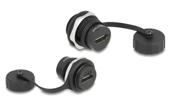DeLock HDMI-A samica-samica IP67 / Adaptér do panelu / s krytkou / prachu a vode odolný / čierna (86963)