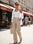 Dámske ľanové nohavice so širokými nohavicami béžovej farby FashionStreet UY3079 XS