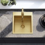 REA REA - Oceľový drez Leo 40 BRUSH GOLD s kuchynskou batériou KPL-96001