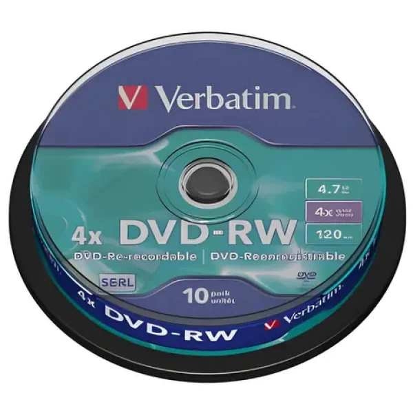 Verbatim DVD-RW 43552 Matt Silver / Prepisovateľné DVD / 4,7 GB / 4X / 10 ks spindle (43552)