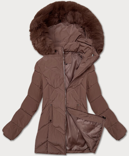 Dámska zimná plus size bunda v čokoládovej farbe s kapucňou S'west (B8300-14) odstíny hnědé 50
