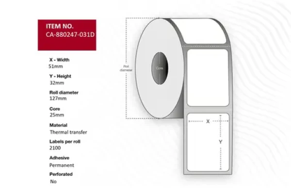 Capture Termotransferová etiketa polyester 51 x 32 mm / Etiketa / rolka / jadro 25 mm / 2100 ks (CA-880247-031D)