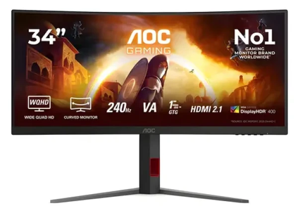 34" AOC CU34G4Z čierna / Monitor / Fast VA / 3440x1440 / 21:9 / 240Hz / 0,3ms / 2x HDMI 2.1 + DP / VESA / FreeSync (CU34G4Z)