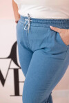 Dámske bavlnené nohavice s elastickým pásom a kravatami Light Denim 5XL