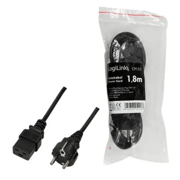 LogiLink CEE7/7 - IEC C19 čierna / Napájací kábel / 1,8 m / 16 A / 250 V (CP152)