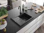 MEXEN/S - Ben granitový drez 1 s odkvapkávačom pravý 600 x 500 mm čierna/strieborná metalik sifón čierna 6523605000-73-B