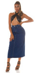 Sexy Highwaist Maxi Denim Skirt with Slit denimblue