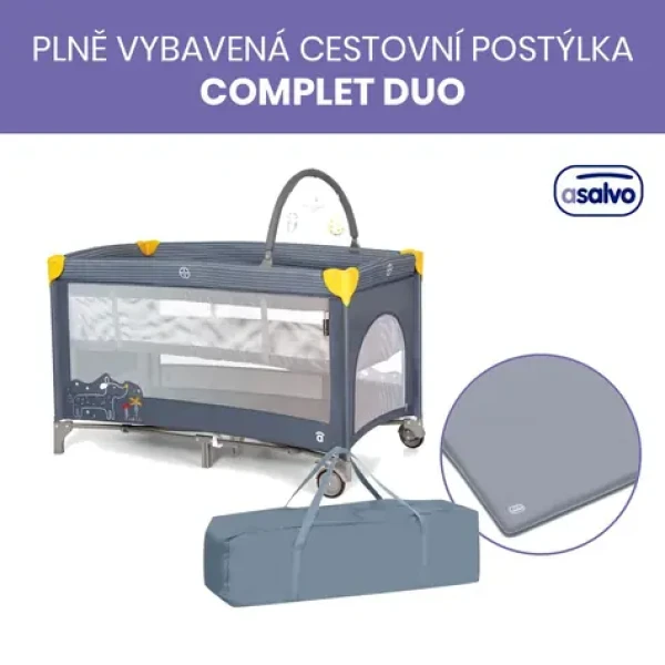 Asalvo COMPLET DUO cestovná postieľka s druhým dňom a hrazdičkou, puppy (AS22264)