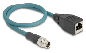 DeLock Kábel M12 X 8pin (M) - RJ45 (F) / Priemyselný sieťový kábel / 50 cm (60071)