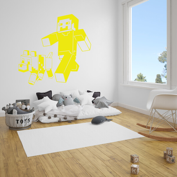 Veselá Stena Samolepka Minecraft so psom Farba: žlutá, Veľkosť: 80 x 78 cm