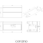 CERANO - Kúpeľňová skrinka Velora - čierna matná, úchytka čierna + doska pod umývadlo Navira Pro - 36 mm - 100x56,6x46,5 CER-668576