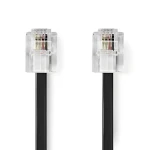 Nedis telefónny kábel RJ11-RJ11 plochý čierny / Telefónny kábel / RJ11-RJ11 / pozlátené konektory / 10 m (TCGL90200BK100)