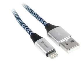 Kábel USB-A - Lightning 1 m čierno-modrá / Dátový kábel / pre iPhone / nabíjanie a prenos dát (TRAKBK46269)