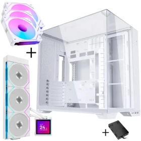 Lian Li O11 Vision Compact Bundle biela / PC skriňa + 3× ventilátor 120mm + AiO vodné chladenie 360mm / UNI FAN SL-INF ARGB (GABU-752)