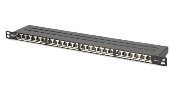 Digitus 0,5U čierna / Patch panel / 24 portov / Cat6a / tienený / RJ-45 (DN-91624S-SL-EA)
