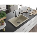 MEXEN/S MEXEN/S - Elix granitový drez 1-miska 700 x 500 mm, béžový, sifón čierna 6526701005-69-B